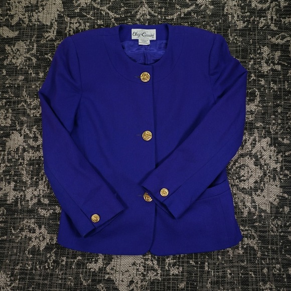 Vintage Oleg Cassini Womens Chic Blazer Size 12 Purple Gold Wool Blend Coat 80s - Picture 1 of 12